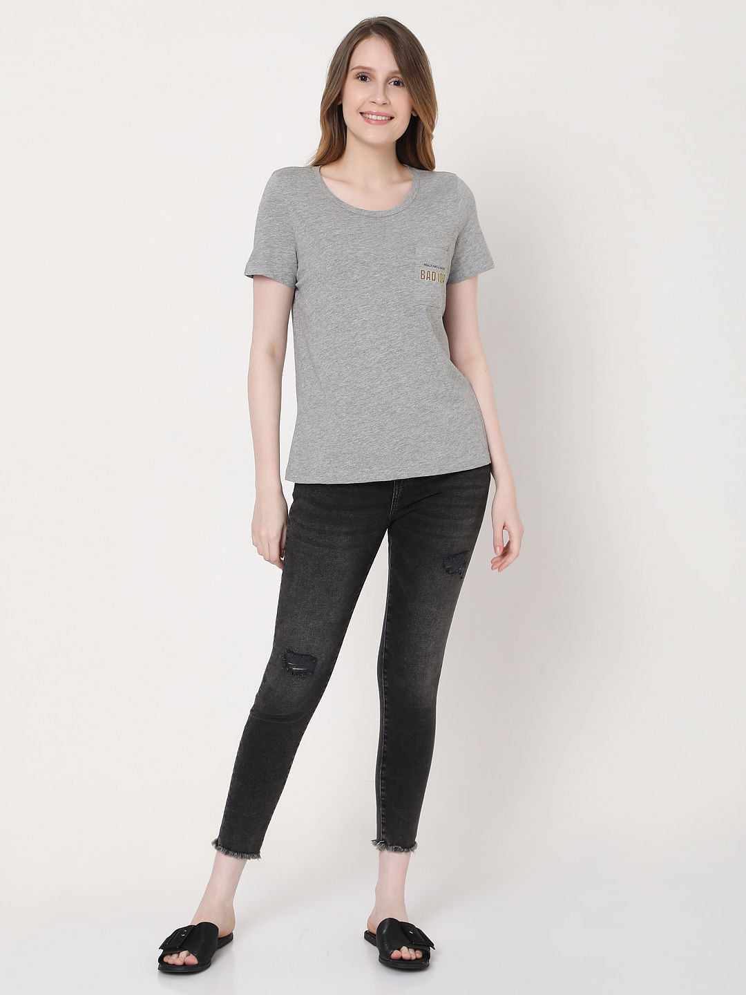 Grey Pocket Print T-Shirt