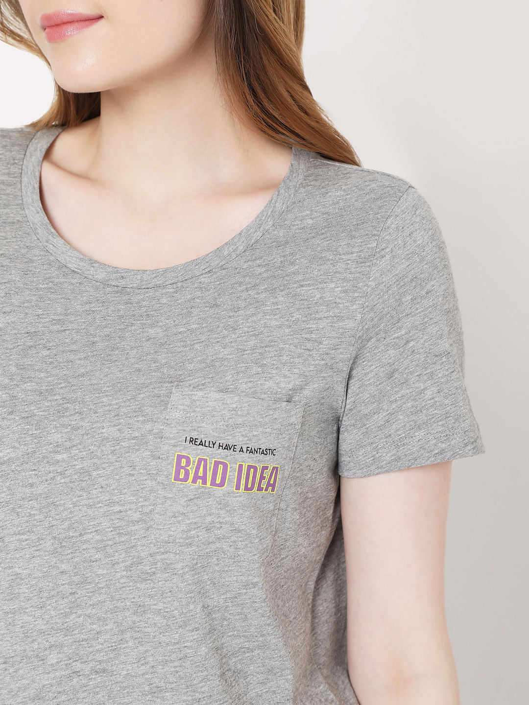 Grey Pocket Print T-Shirt