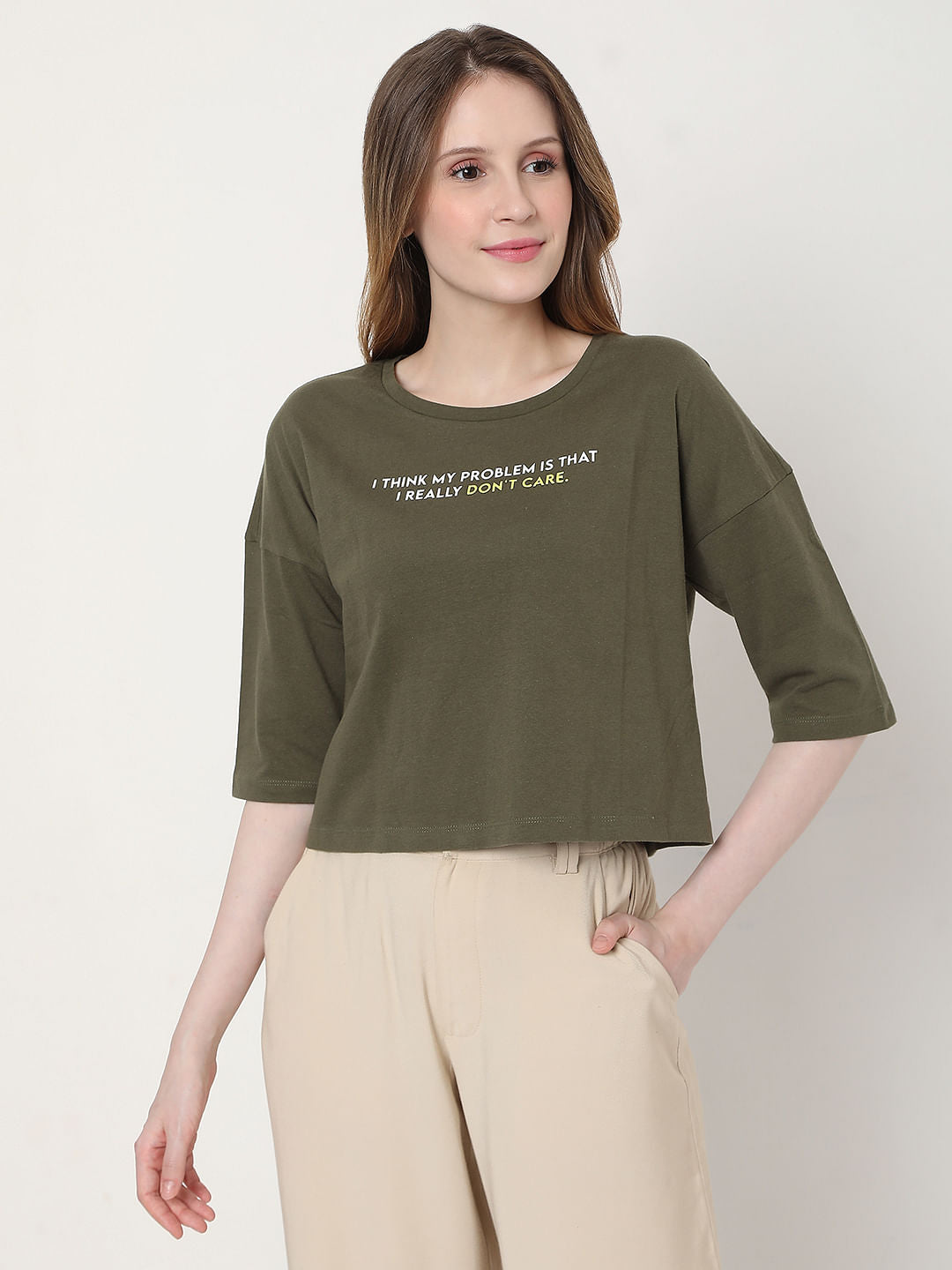 Green Slogan Print T-Shirt