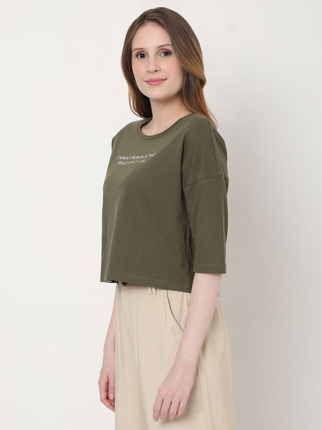 Green Slogan Print T-Shirt