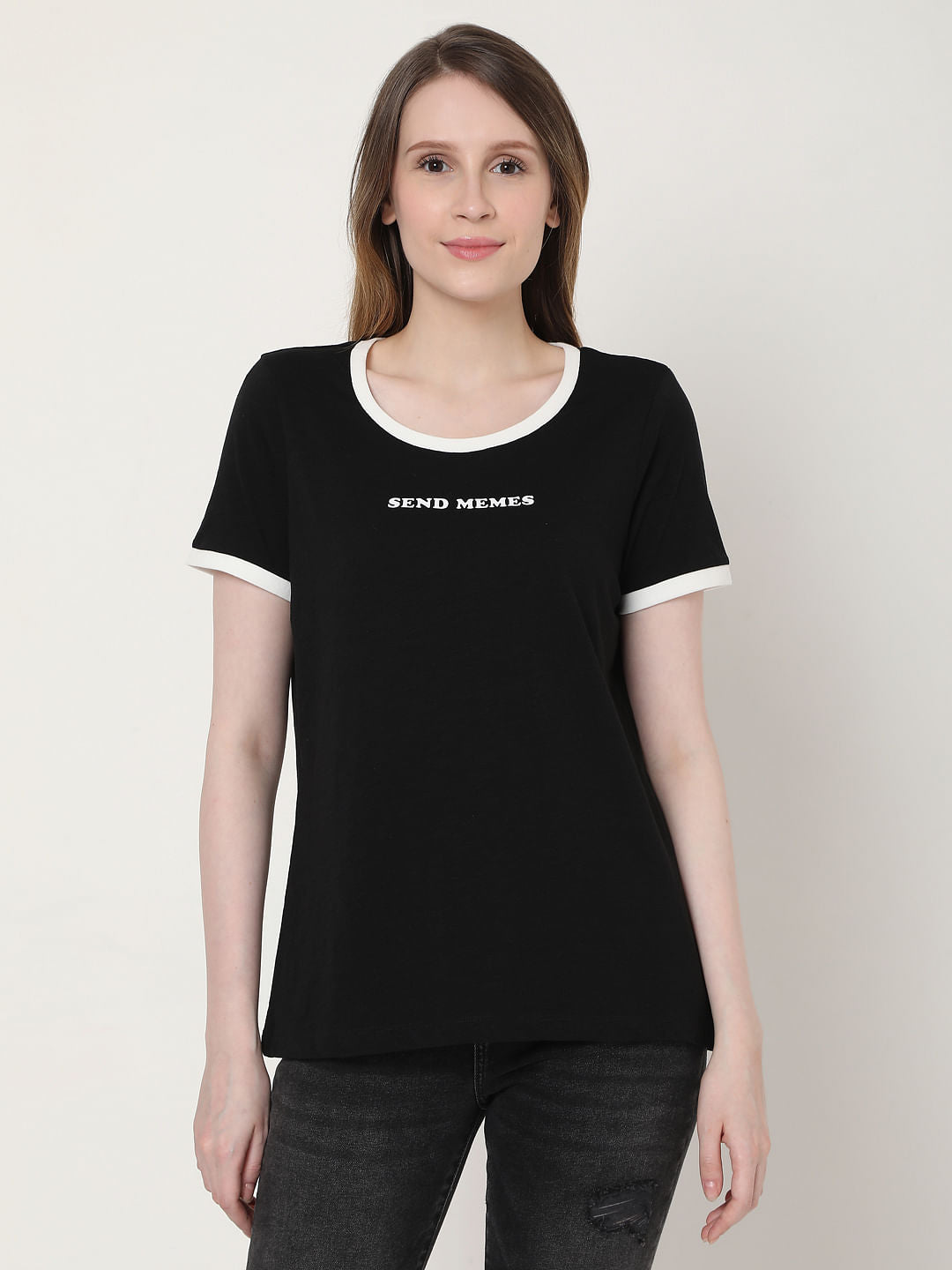 Black Slogan Print T-Shirt