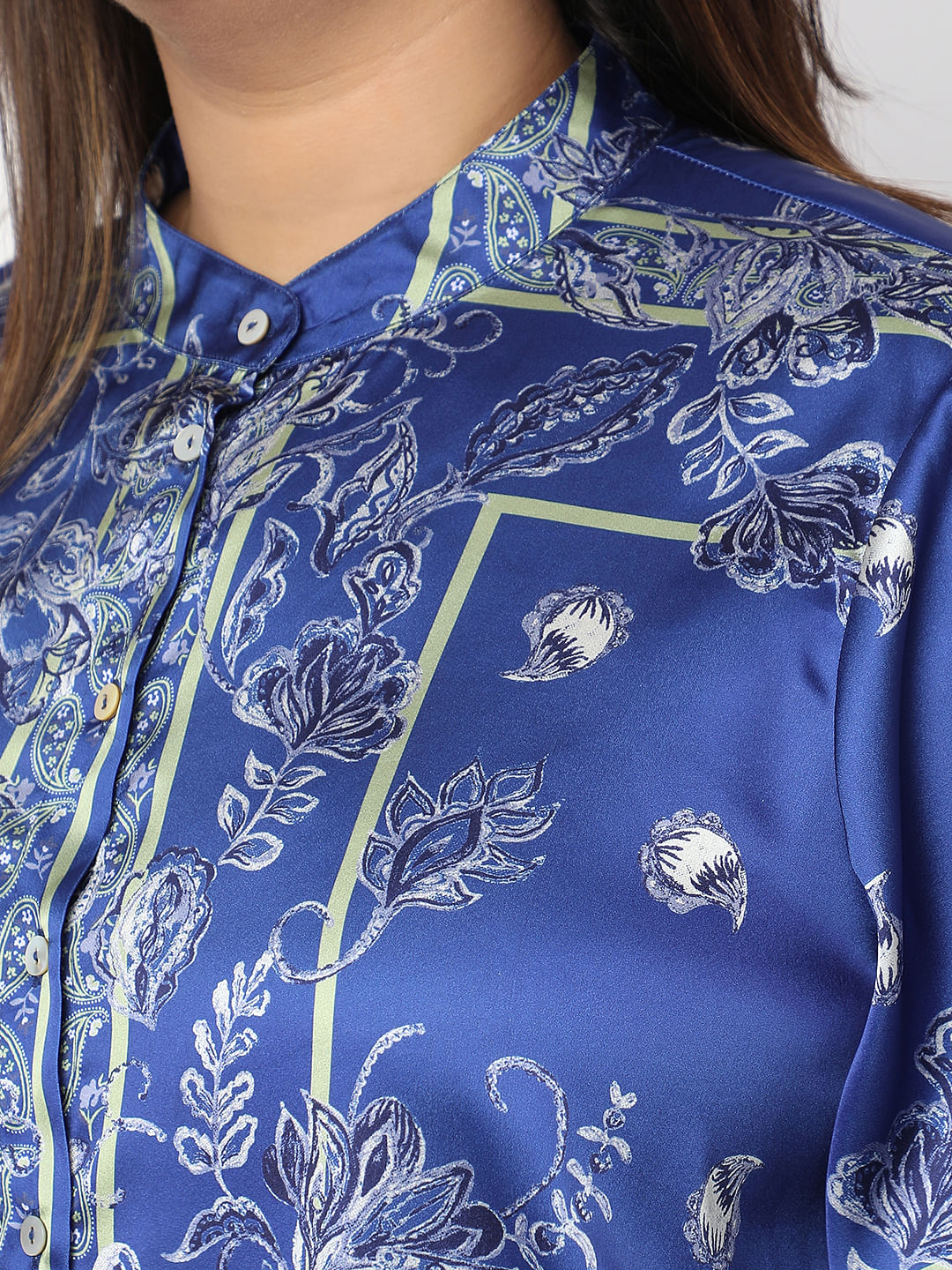 Curve Blue Floral Satin Shirt
