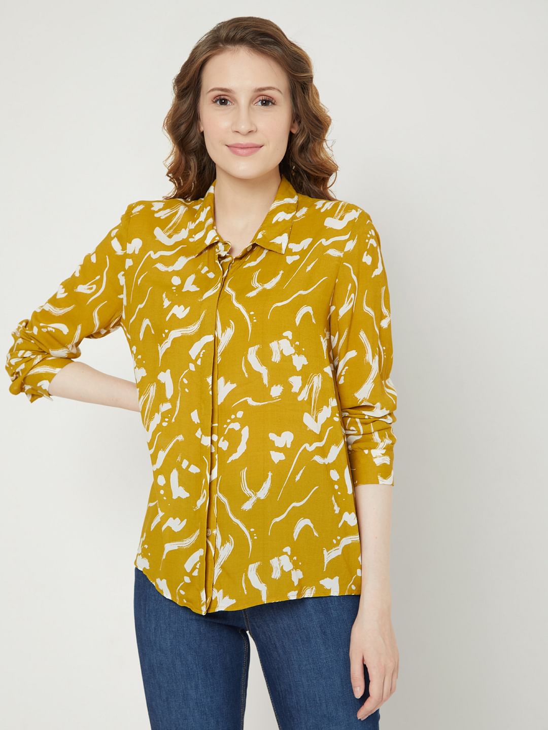 Mustard Abstract Print Shirt