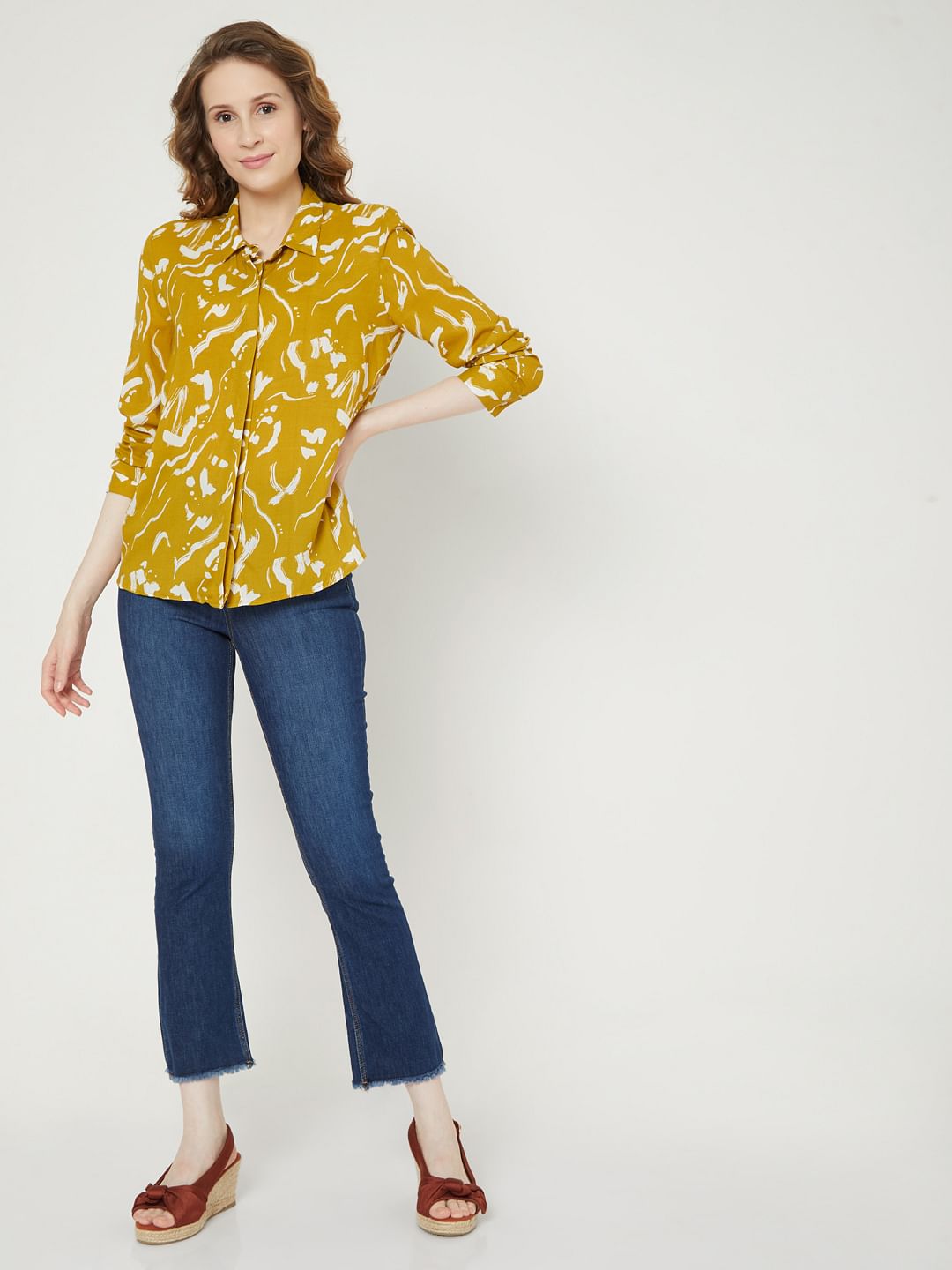 Mustard Abstract Print Shirt