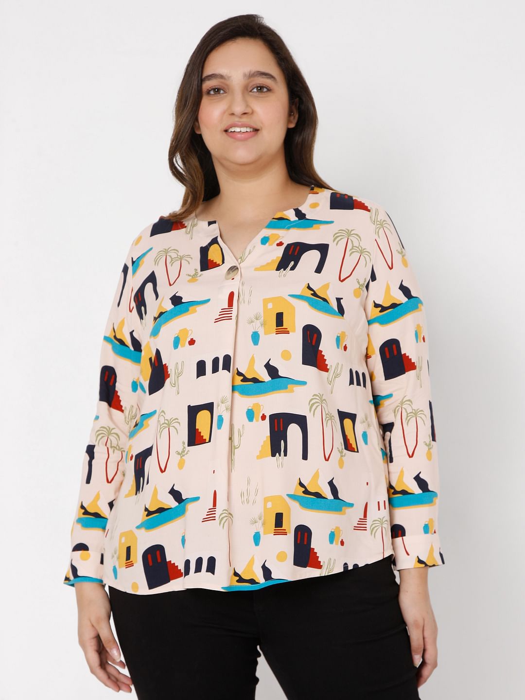 Curve Beige Printed Top