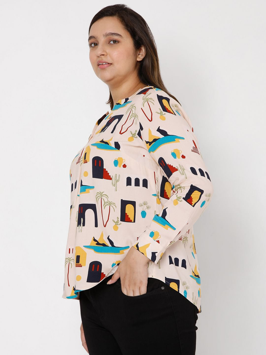 Curve Beige Printed Top