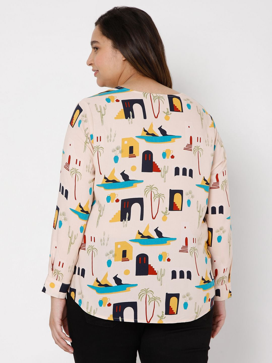 Curve Beige Printed Top