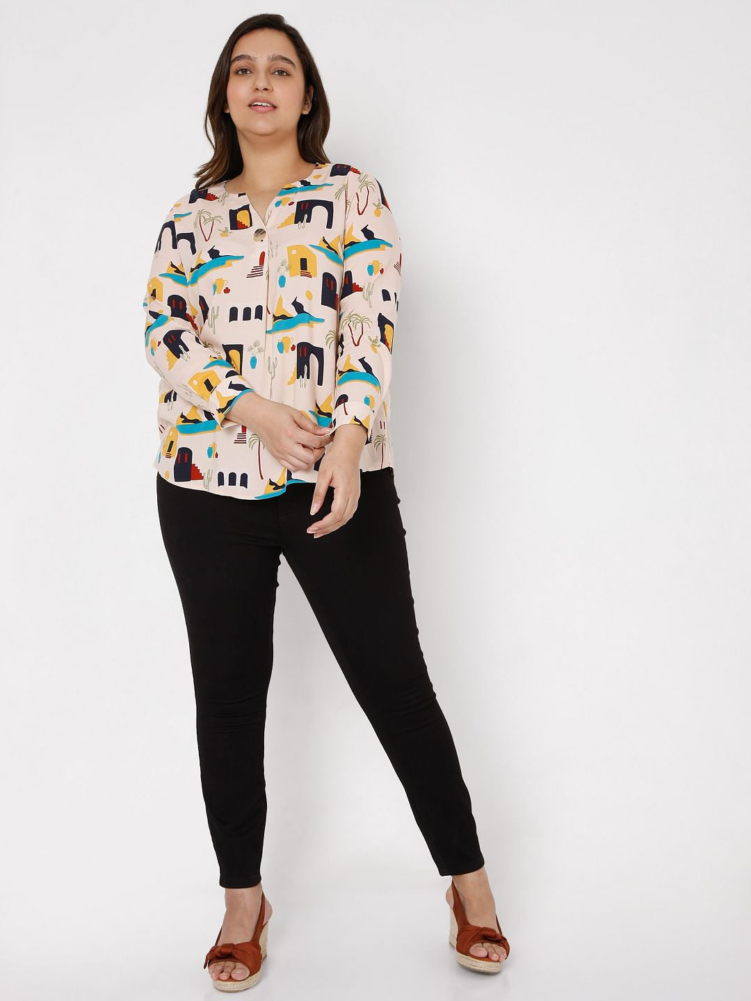Curve Beige Printed Top