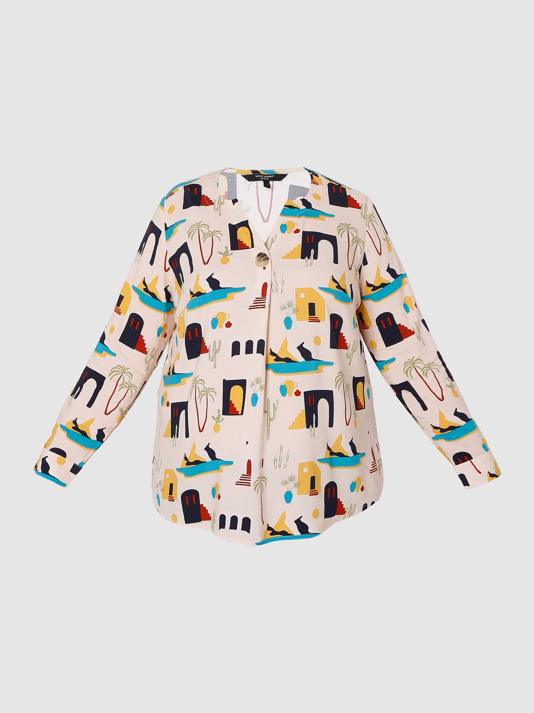 Curve Beige Printed Top