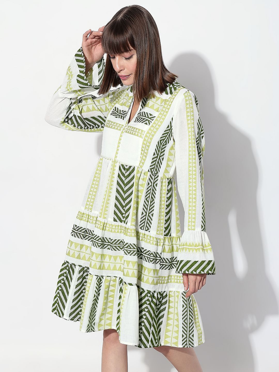 Green Chevron Print Shift Dress