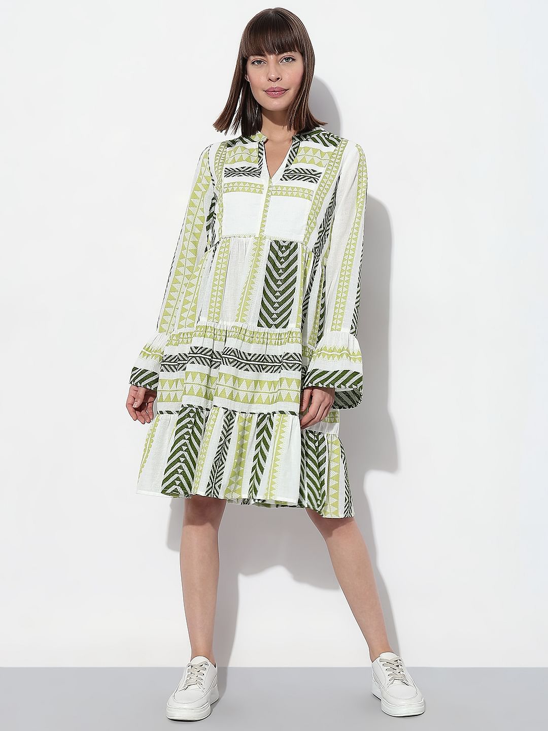 Green Chevron Print Shift Dress