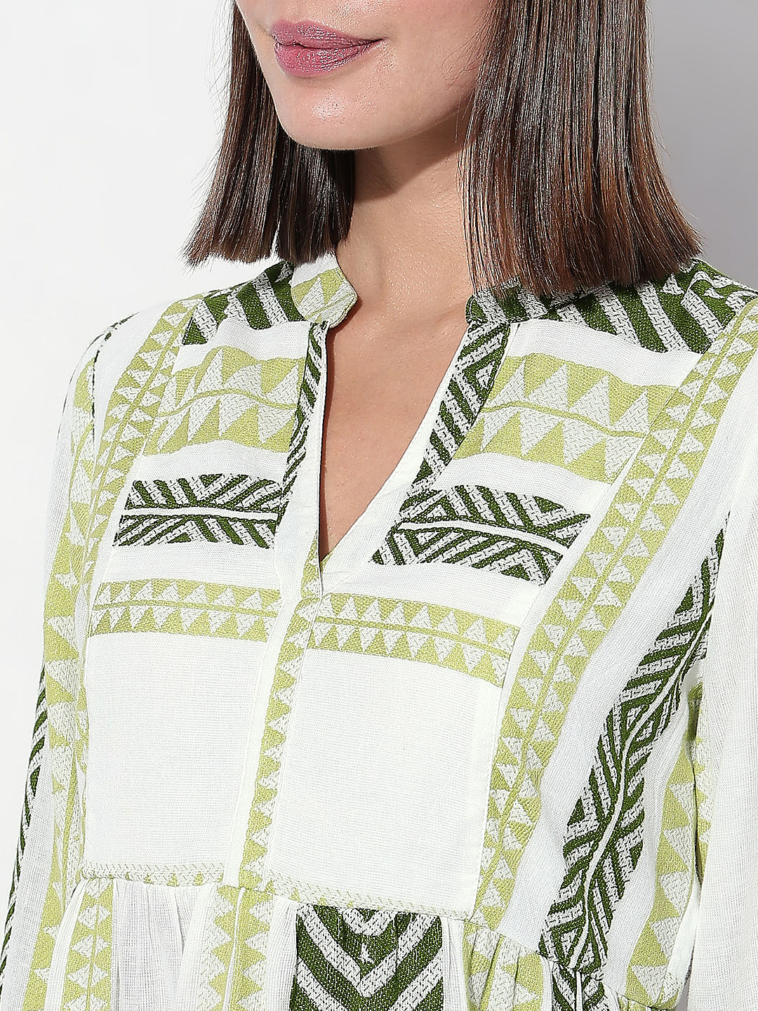 Green Chevron Print Shift Dress