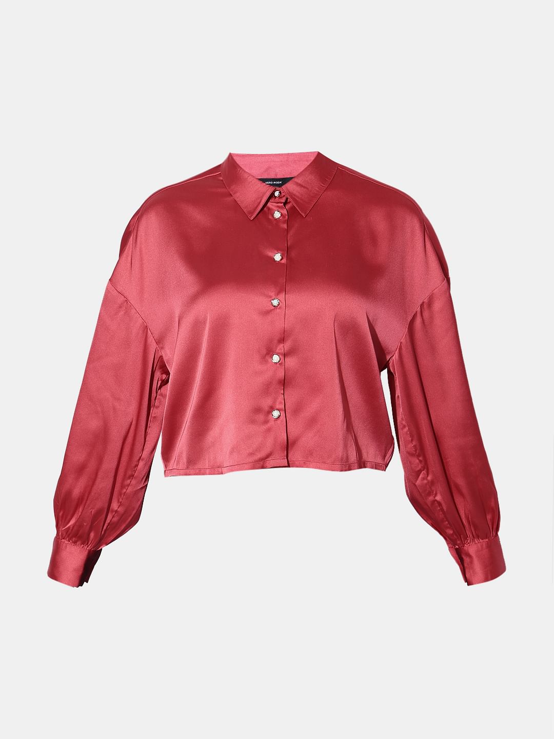 Red Satin Cropped Shirt