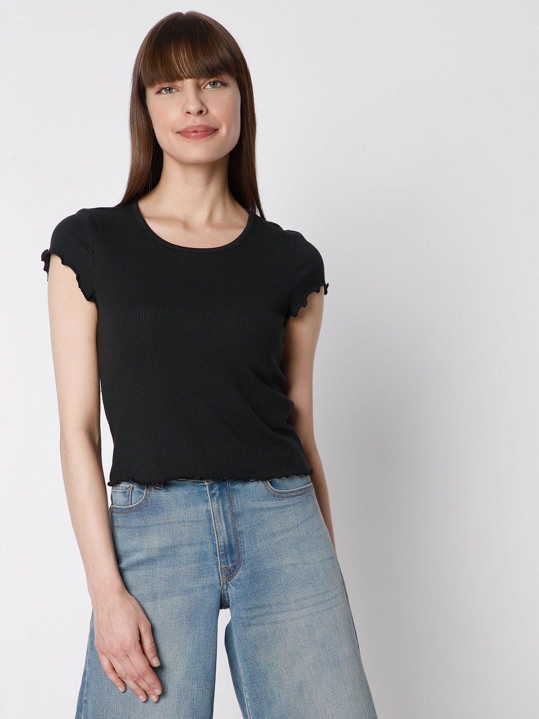 Black Rib Knit Top
