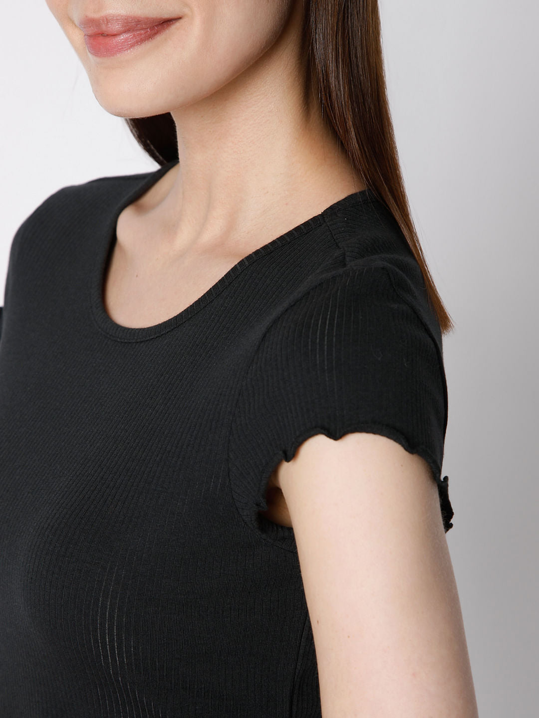 Black Rib Knit Top