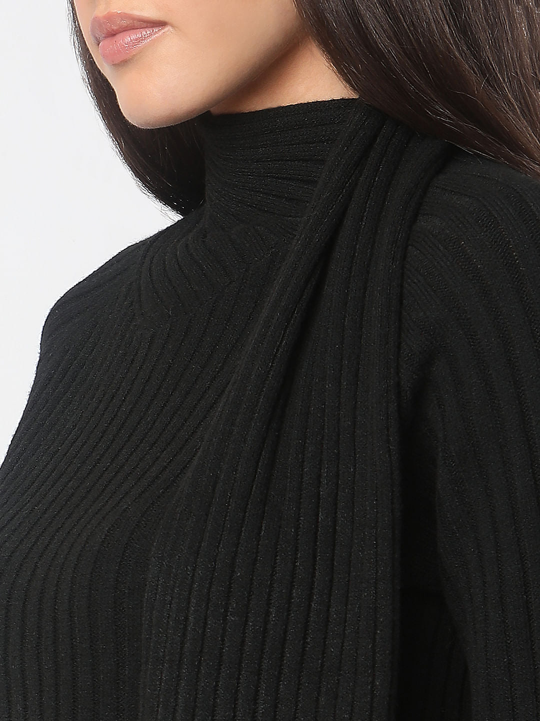 Black Ribbed Wrap Neck Top