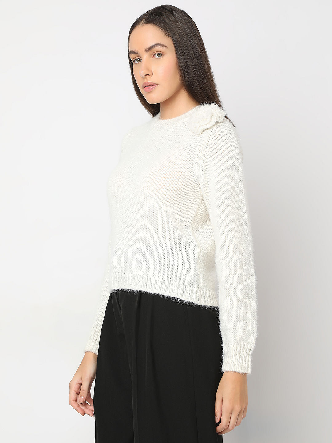 White With A Flower Pullover