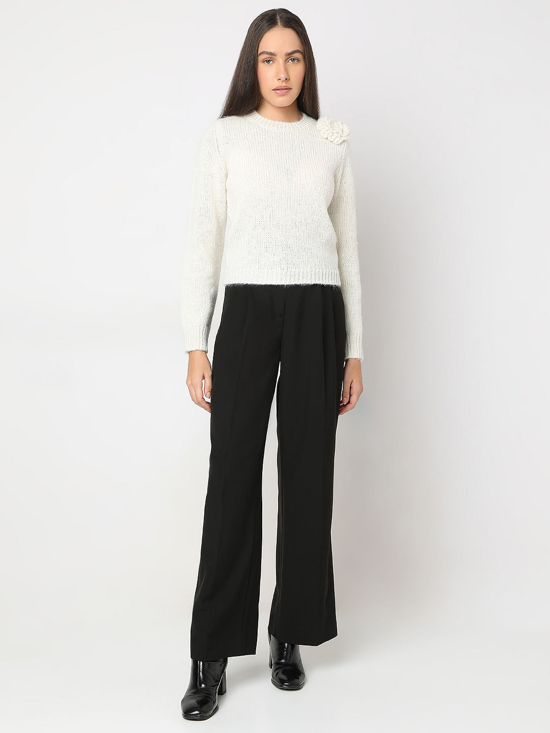 White With A Flower Pullover