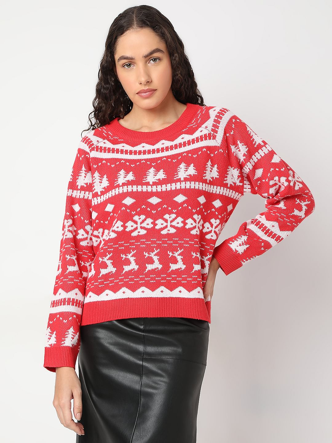Red Christmas Print Pullover