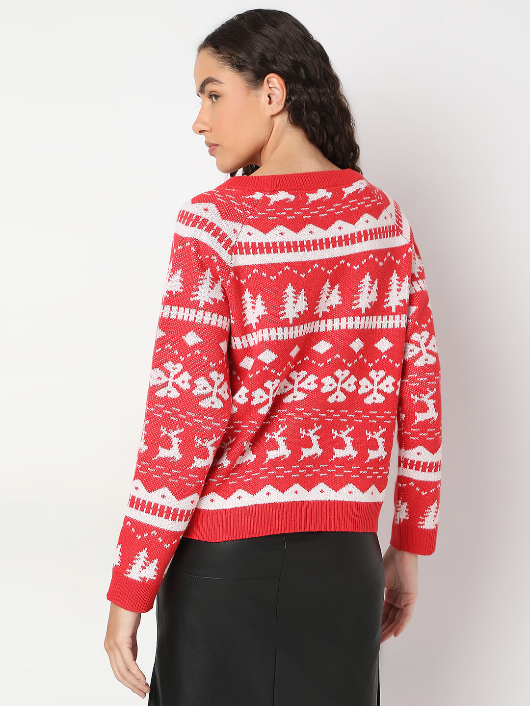 Red Christmas Print Pullover