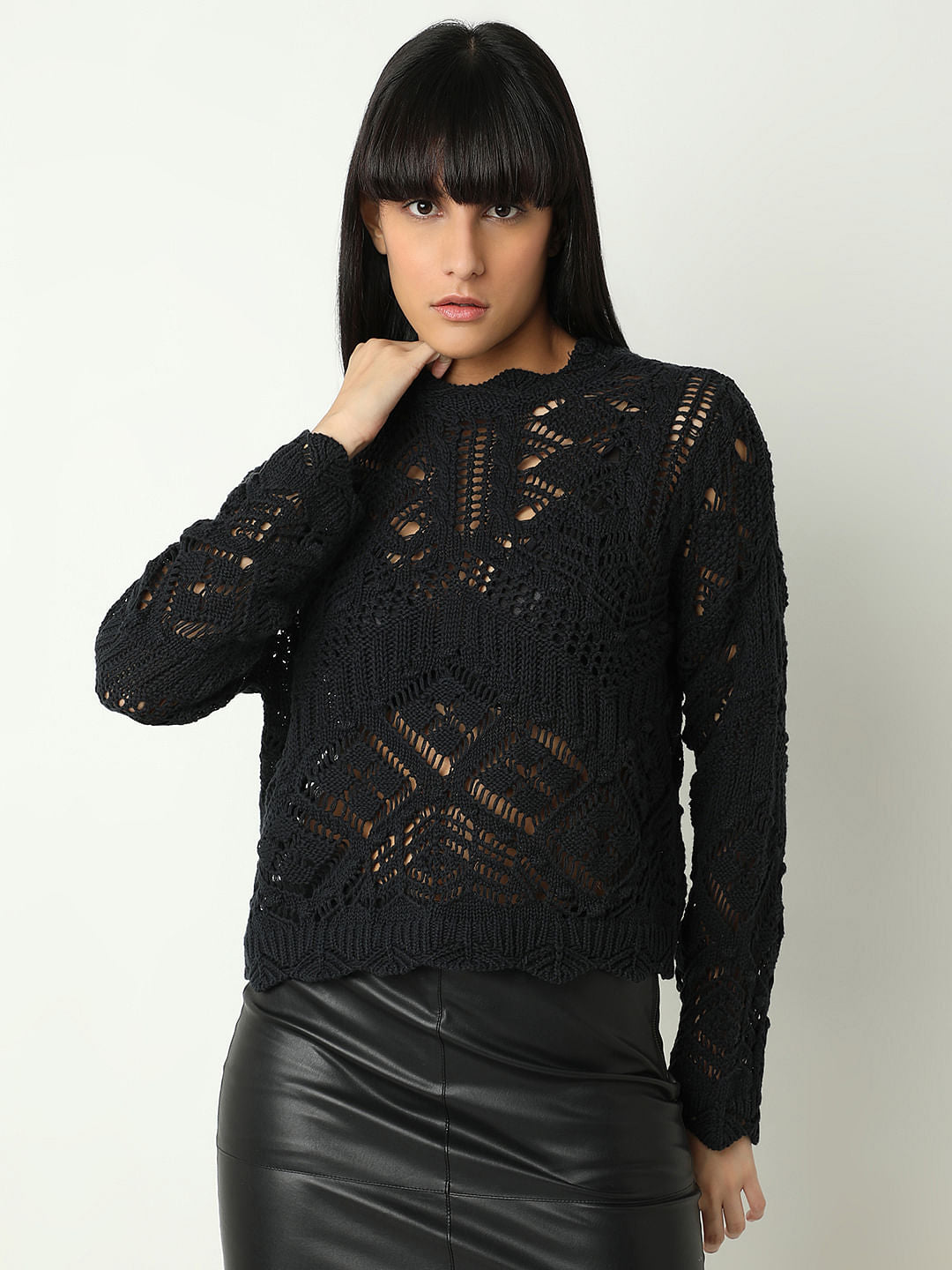 Black Crochet Pullover