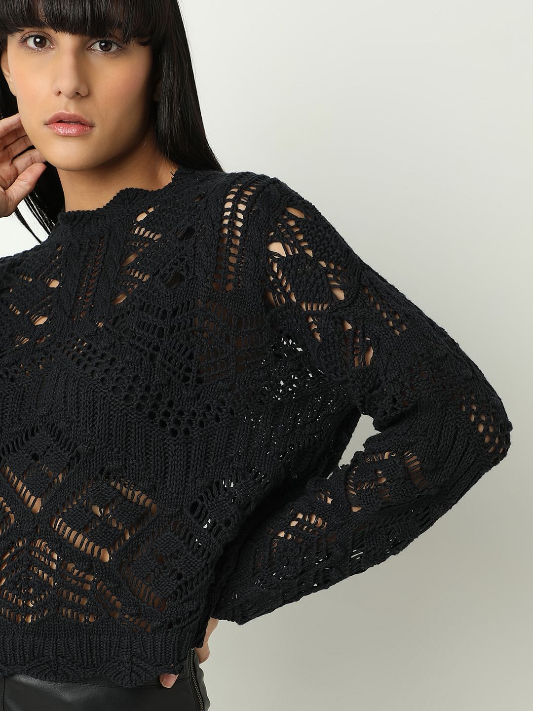 Black Crochet Pullover
