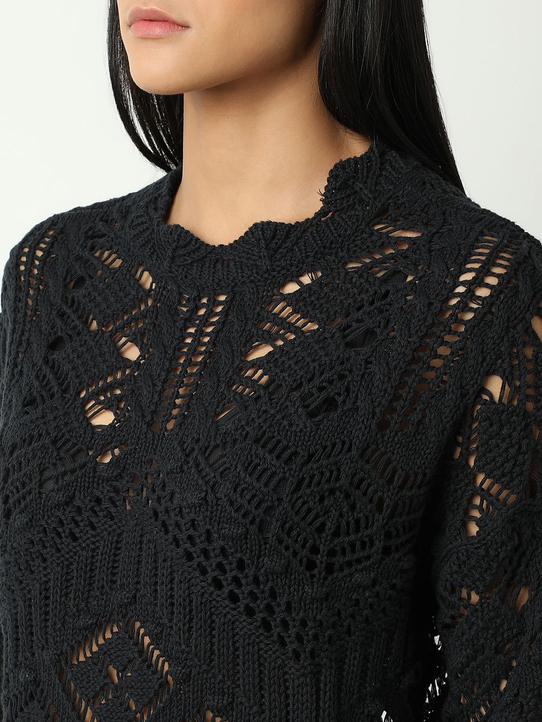 Black Crochet Pullover