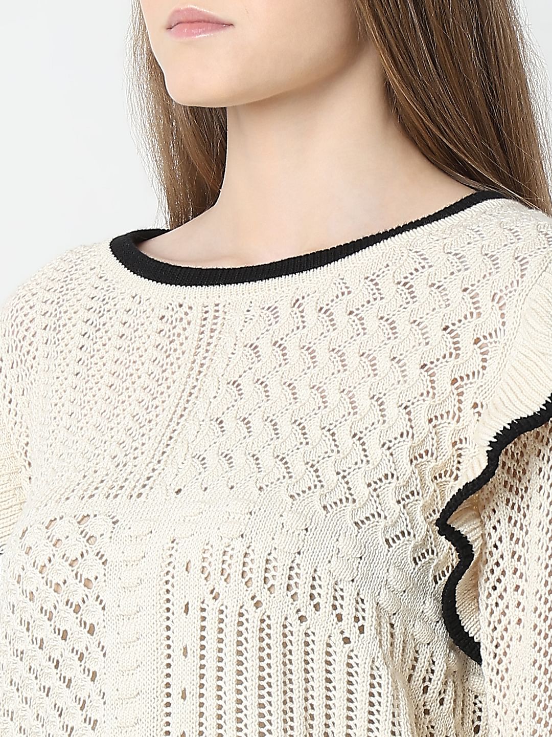 Beige Textured Ribbed Pullover