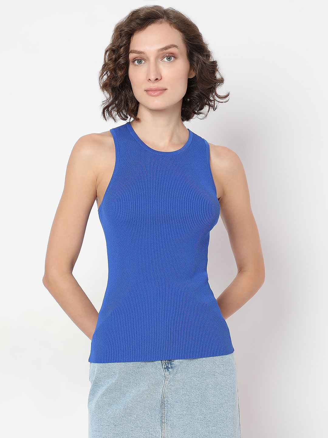 Blue Ribbed Tank Top