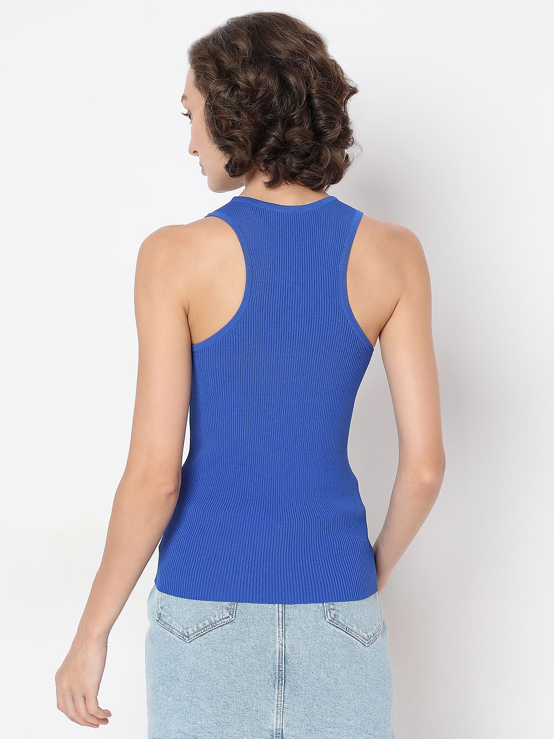 Blue Ribbed Tank Top