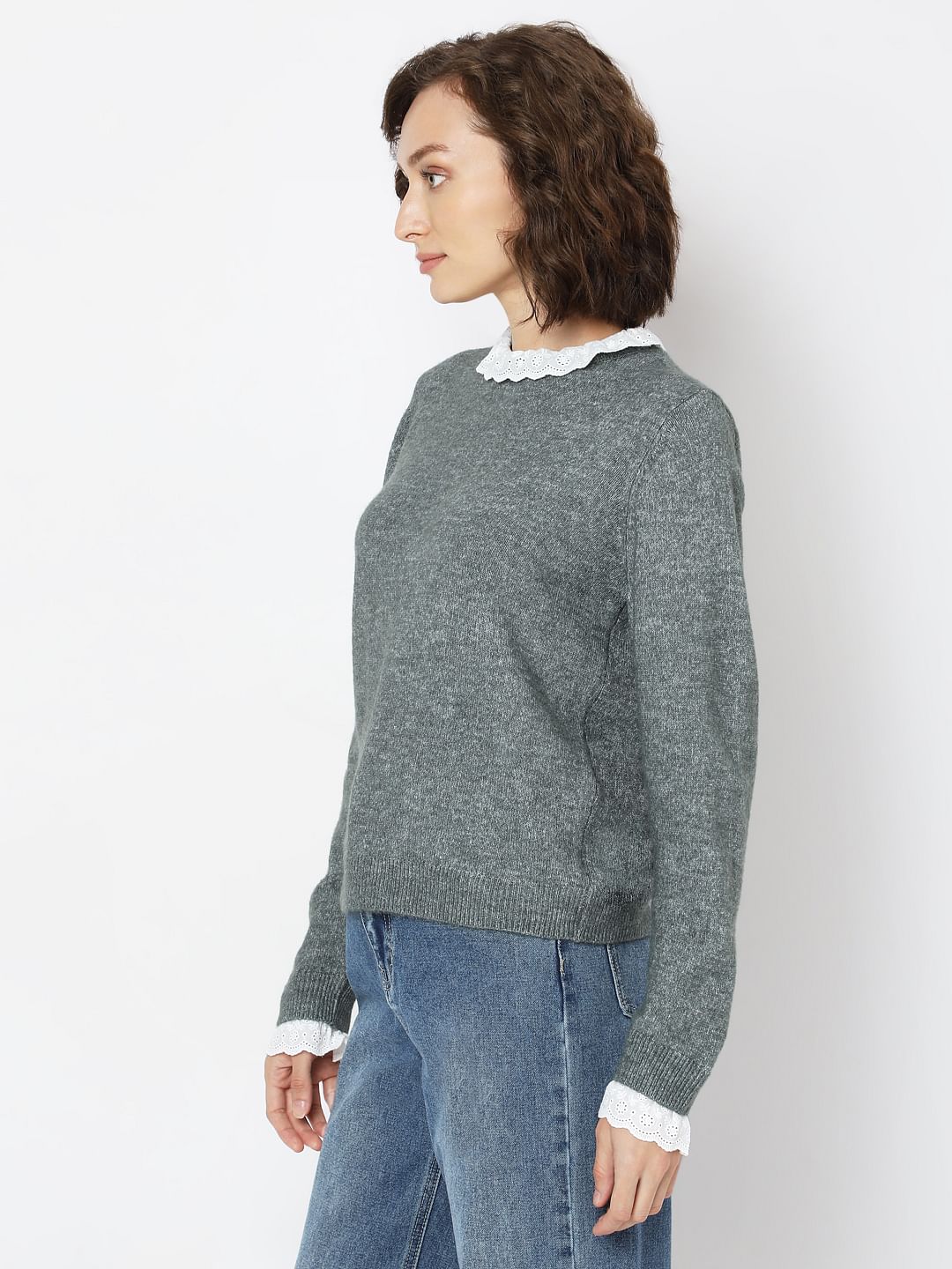 Green Schiffli Lace Collar Pullover