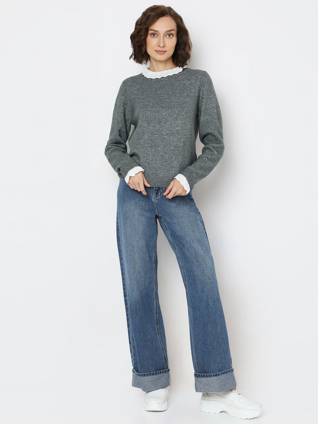 Green Schiffli Lace Collar Pullover