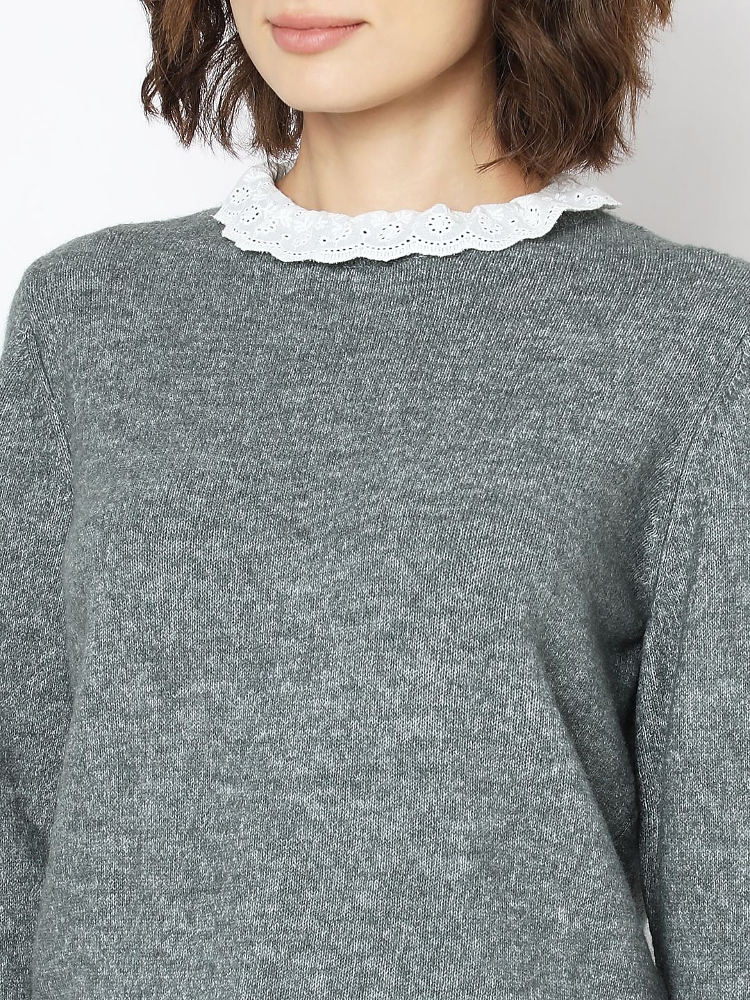 Green Schiffli Lace Collar Pullover