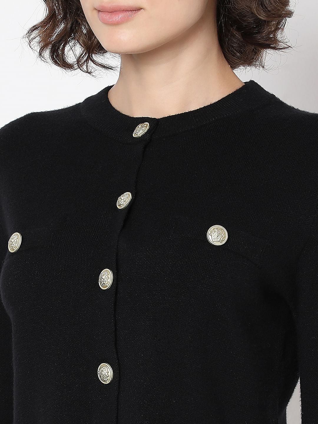 Black With Golden Button Cardigan