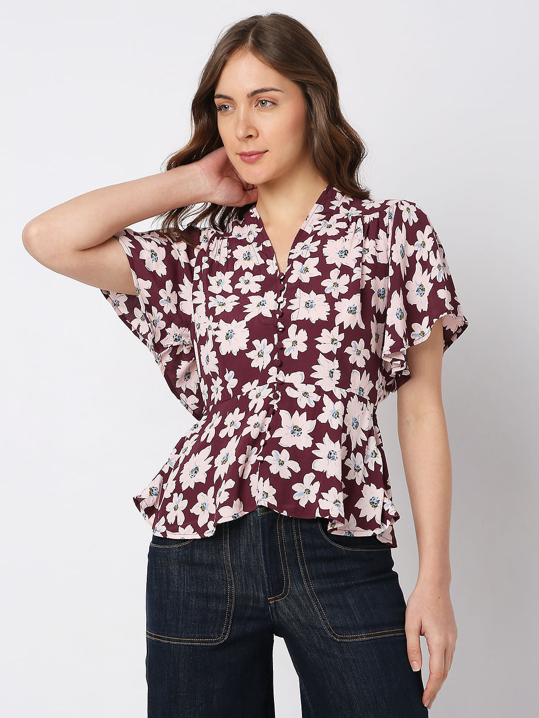Wine Floral Top