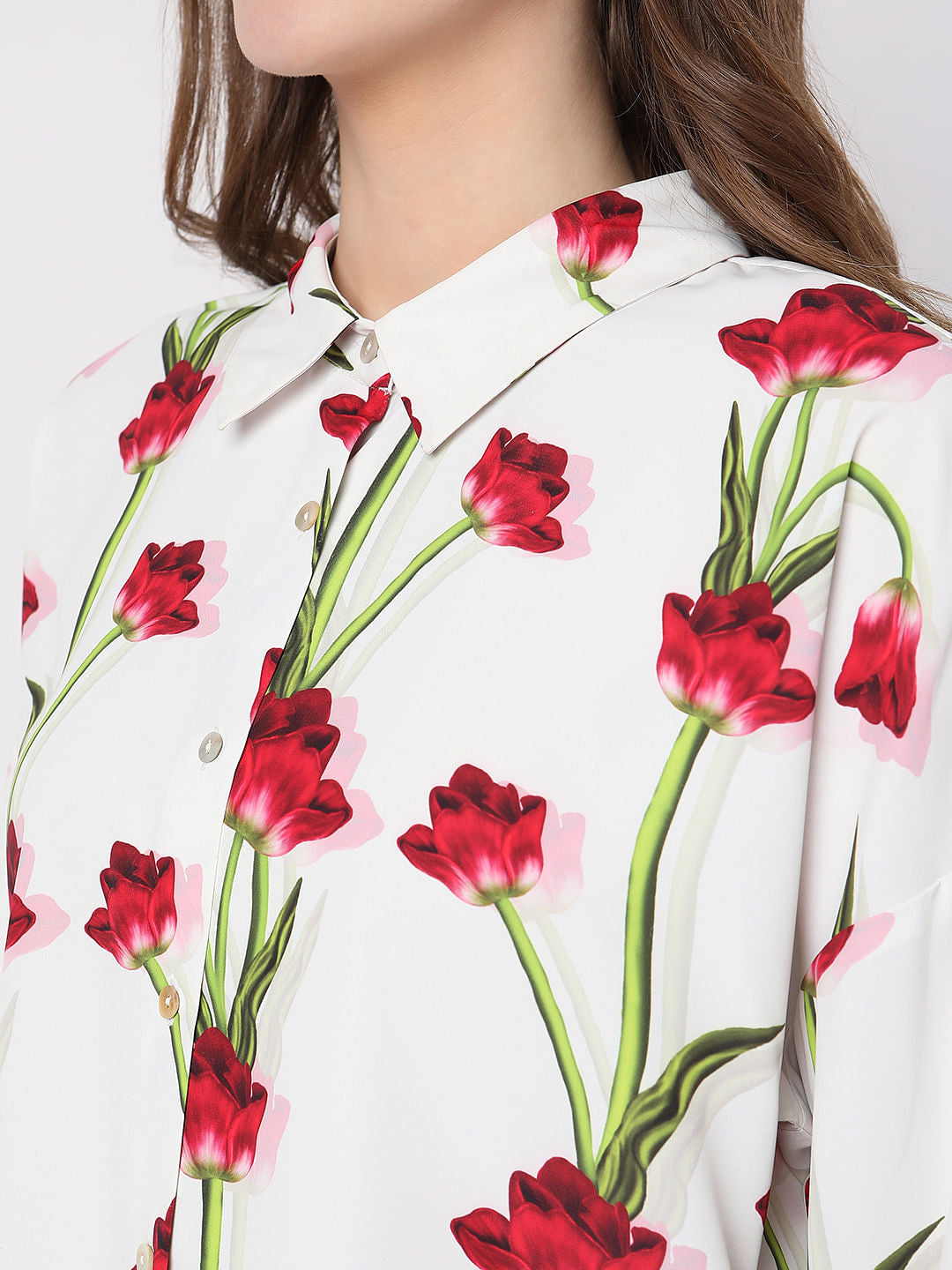 White Floral Print Shirt