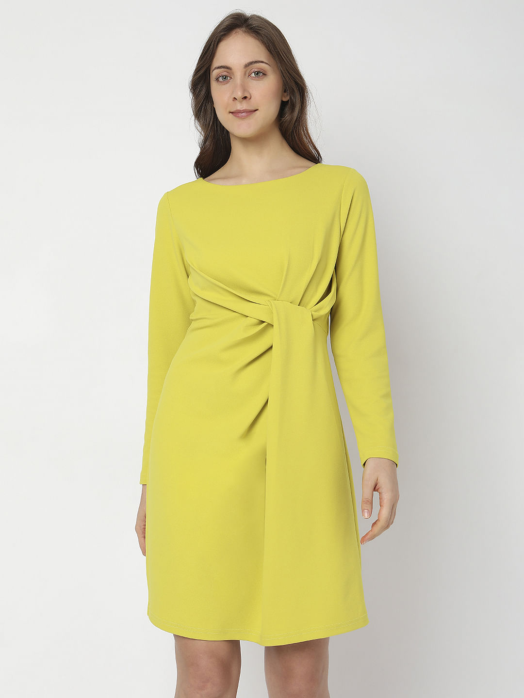 Lemon Yellow Twist Knot Shift Dress