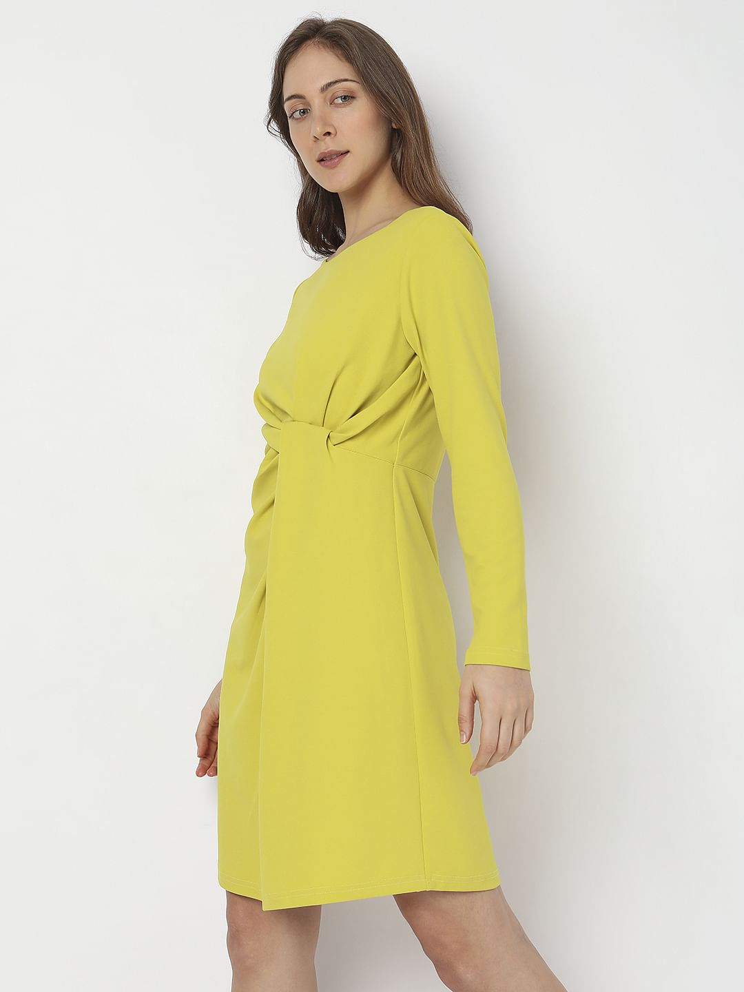 Lemon Yellow Twist Knot Shift Dress