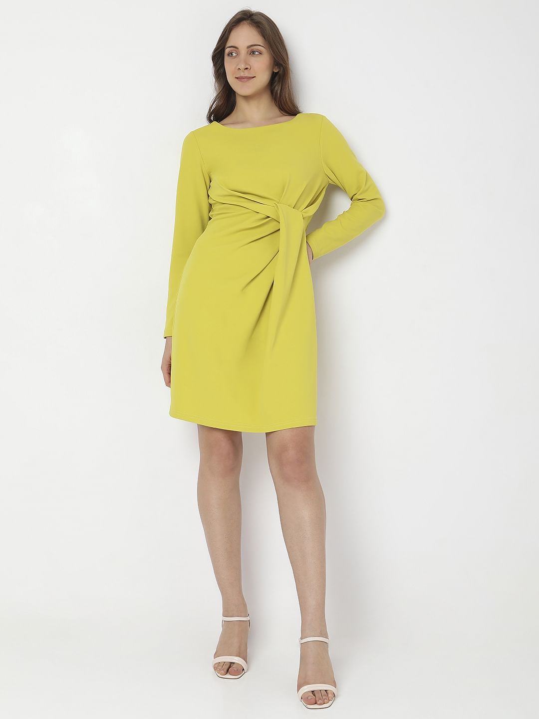 Lemon Yellow Twist Knot Shift Dress