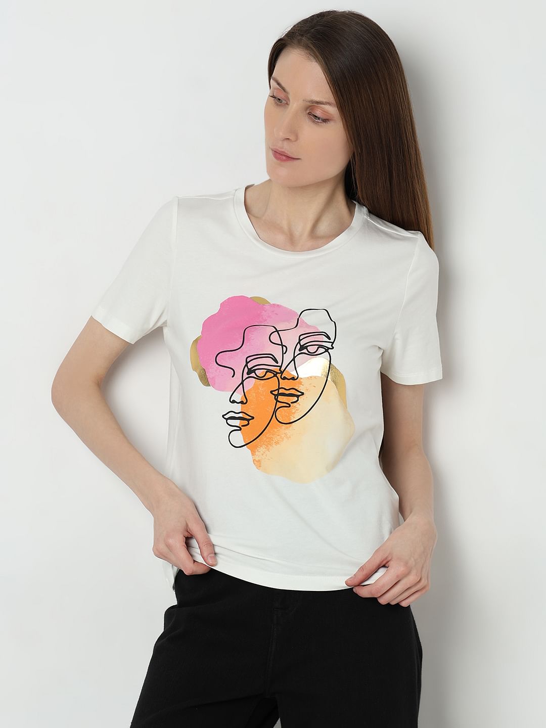 White Graphic Print T-Shirt