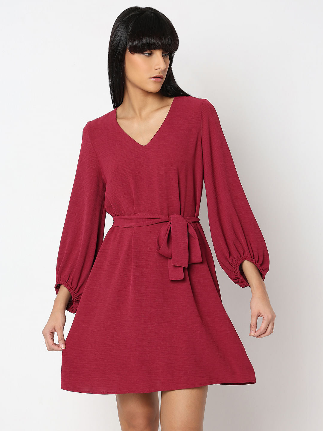 Red V-Neck Fit & Flare Dress
