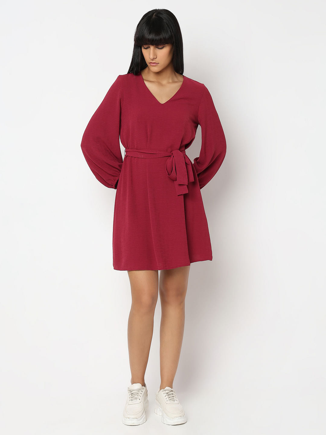 Red V-Neck Fit & Flare Dress