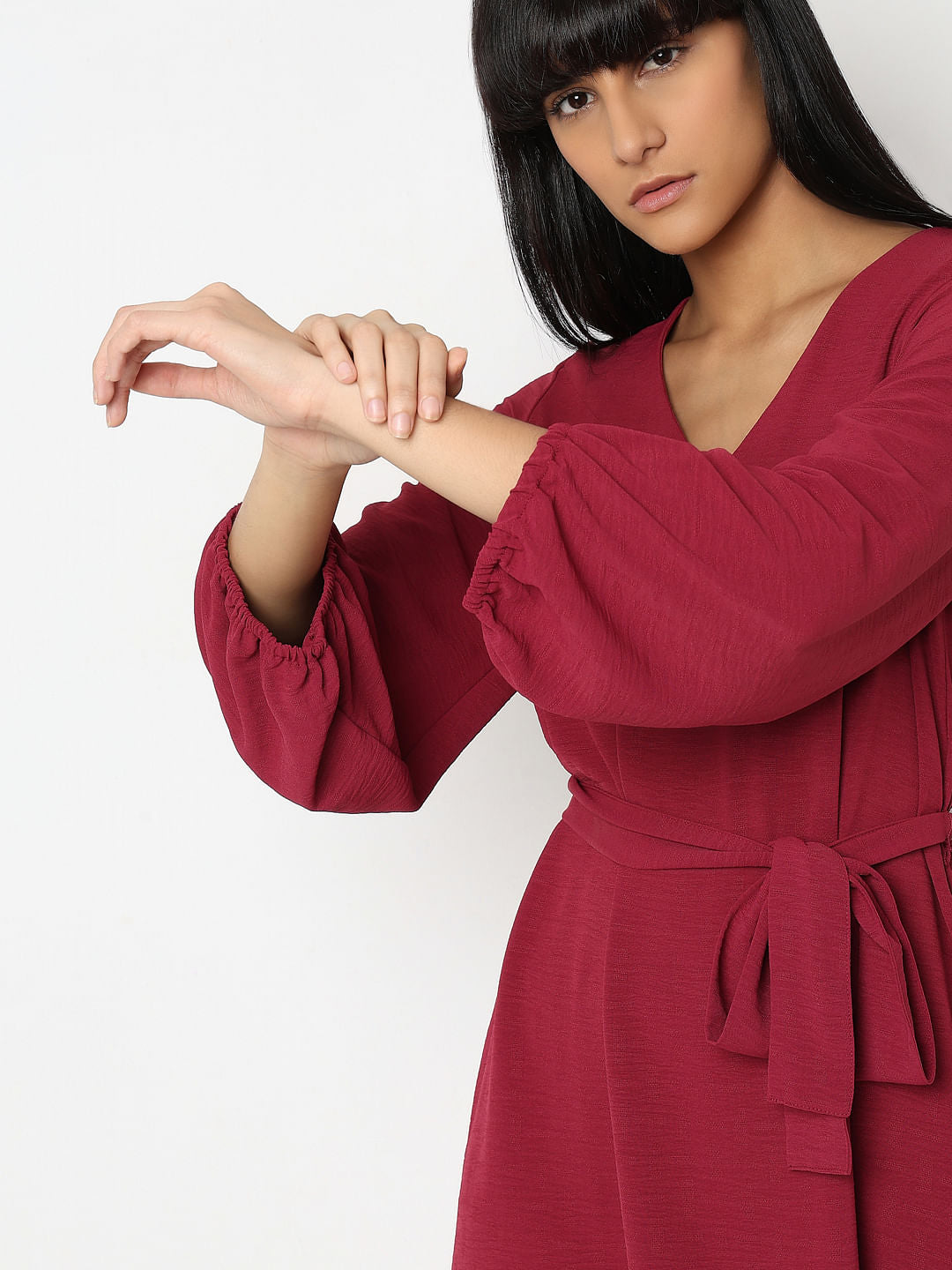 Red V-Neck Fit & Flare Dress