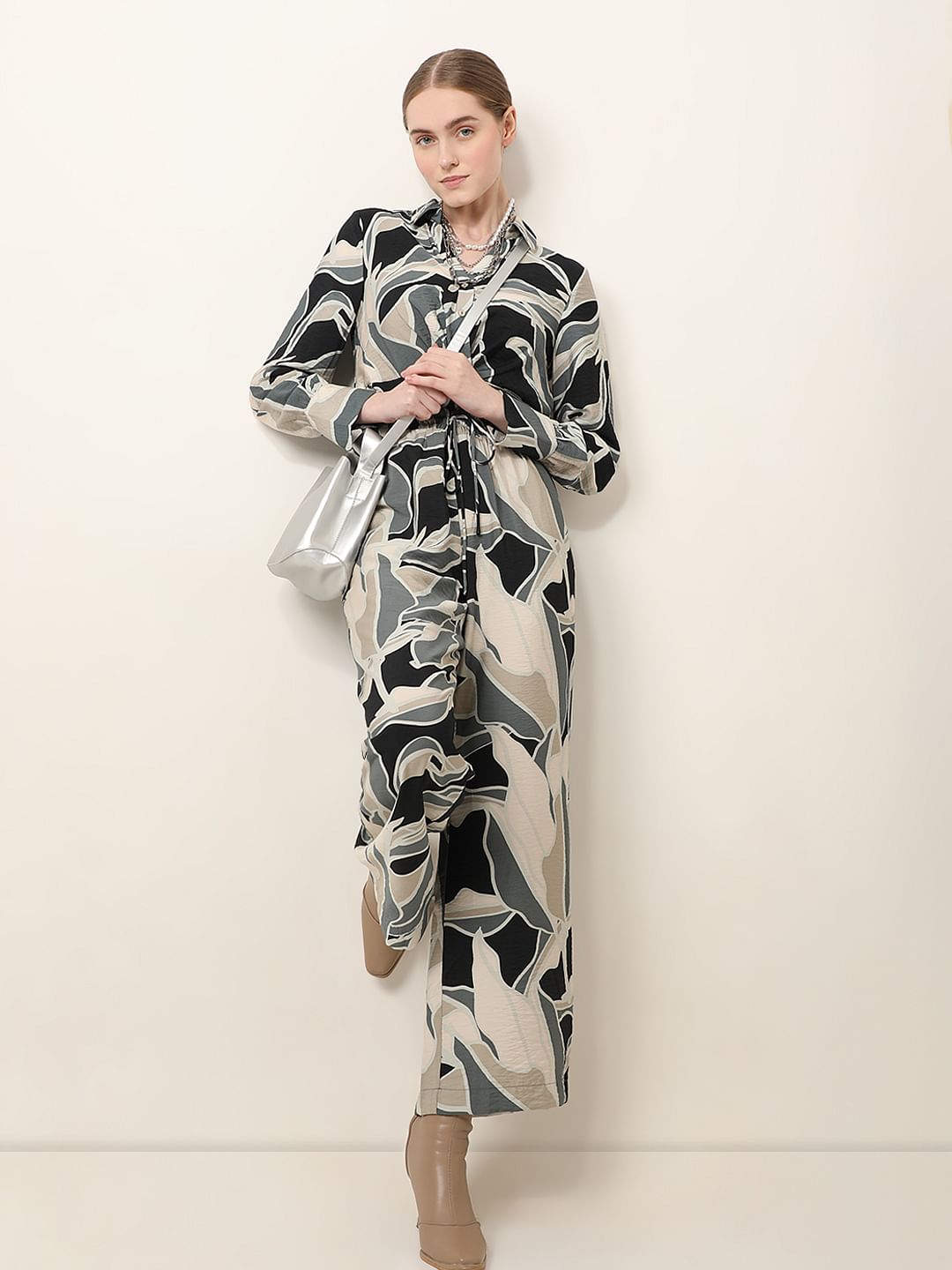 Black Printed Co-Ord Set Pants