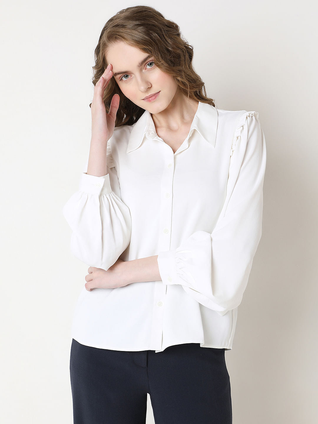 White Frill Full Sleeves Shirt