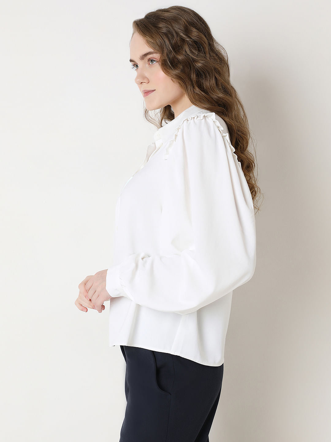 White Frill Full Sleeves Shirt