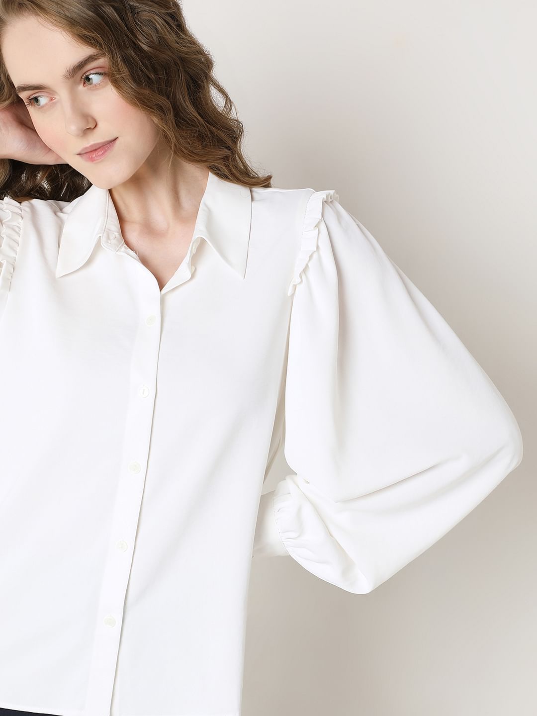 White Frill Full Sleeves Shirt