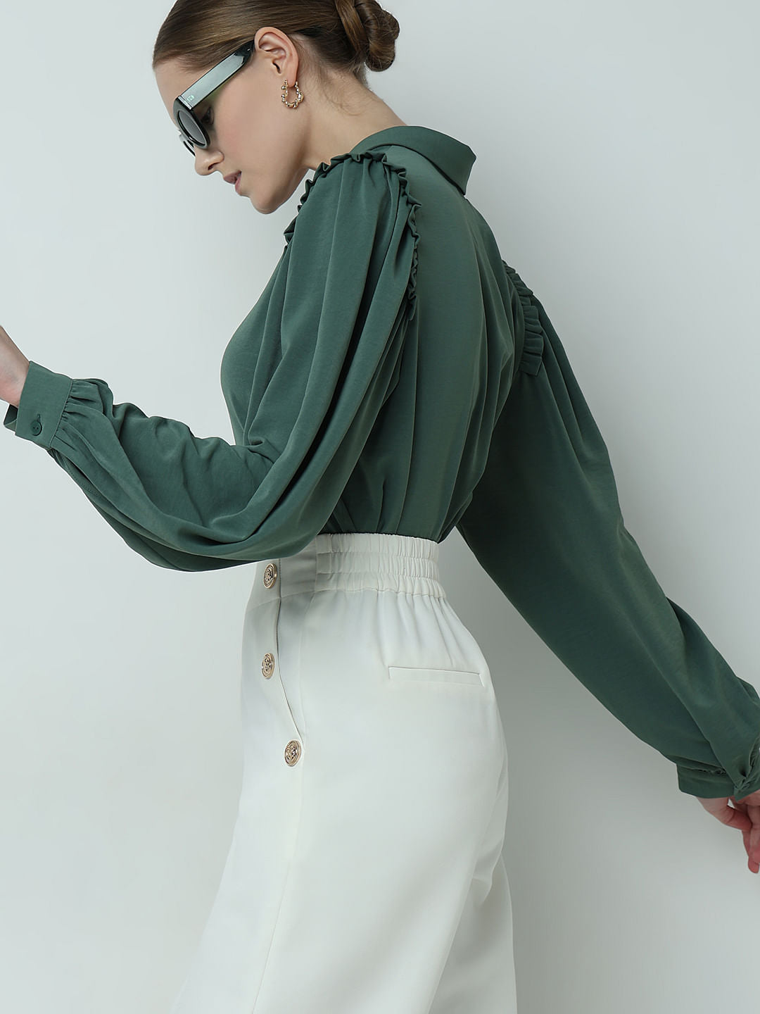 Green Frill Full Sleeves Shirt