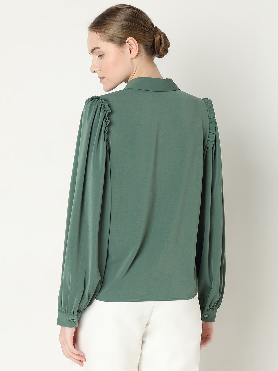 Green Frill Full Sleeves Shirt