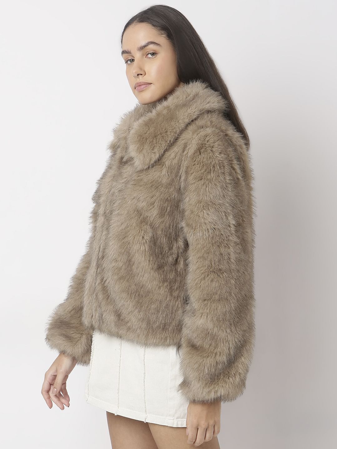 Light Brown Faux Fur Jacket